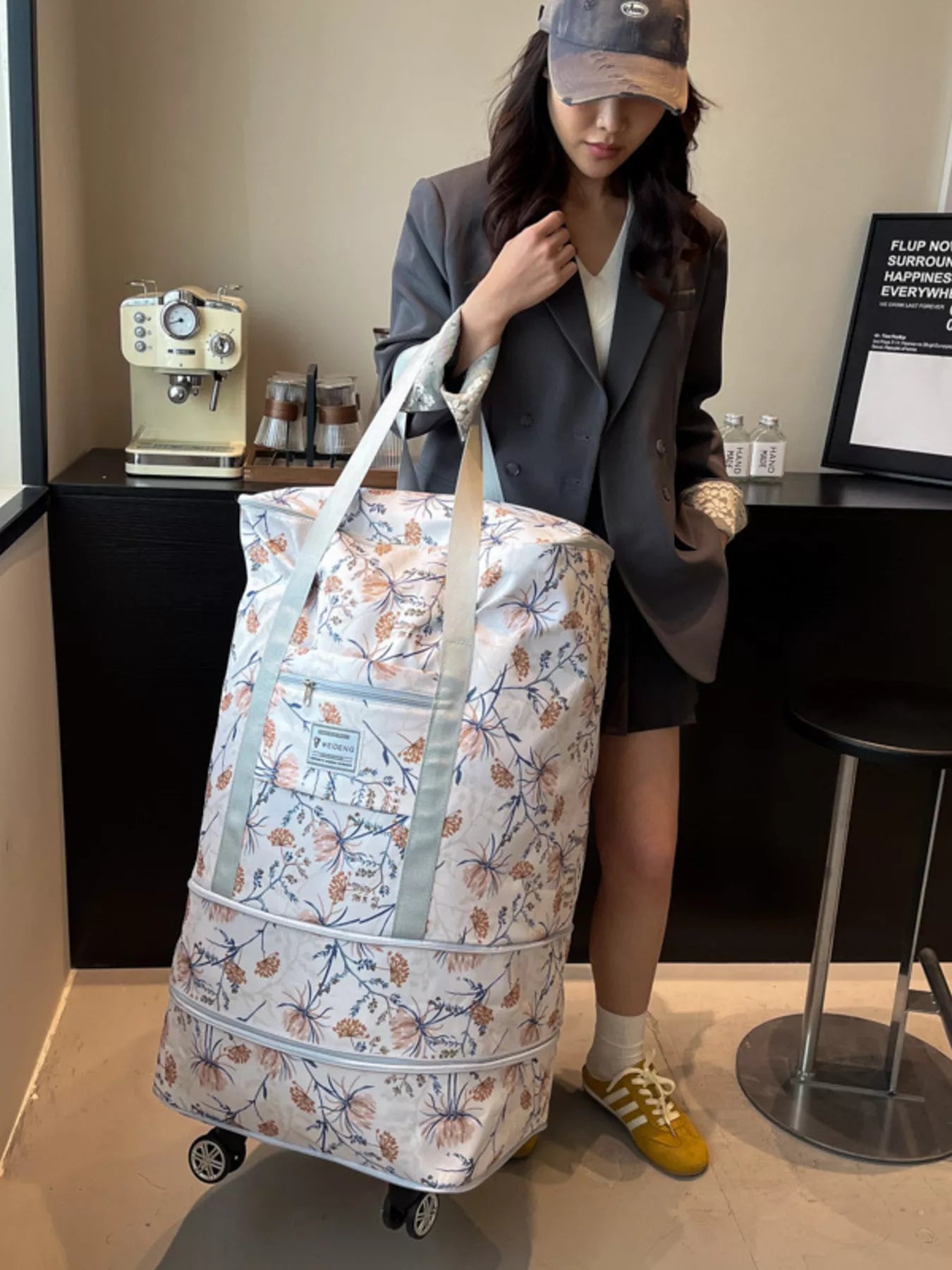 Floral Pattern Rolling Luggage Travel Bag