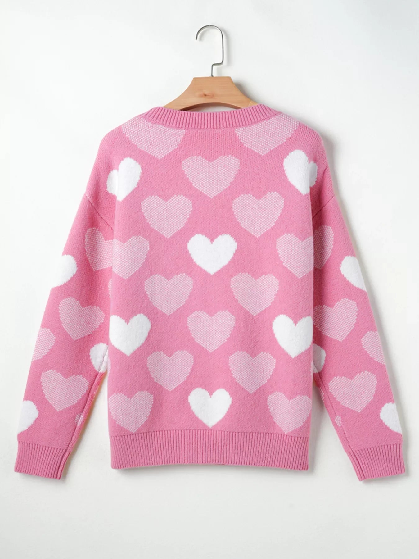 Pearled Heart Print Valentines Crew Neck Sweater