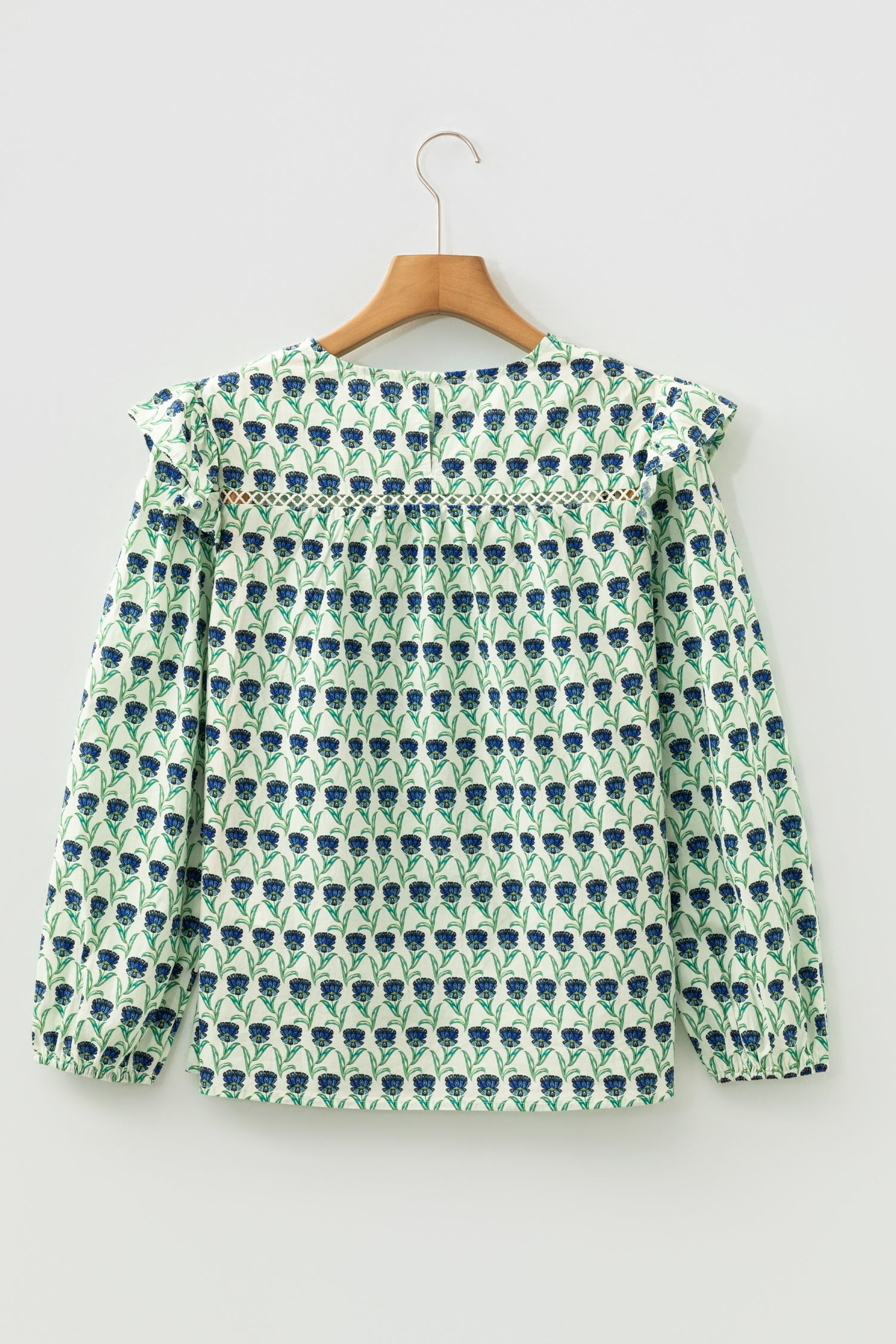 Floral Lace Trim Ruffle Long Sleeve Blouse