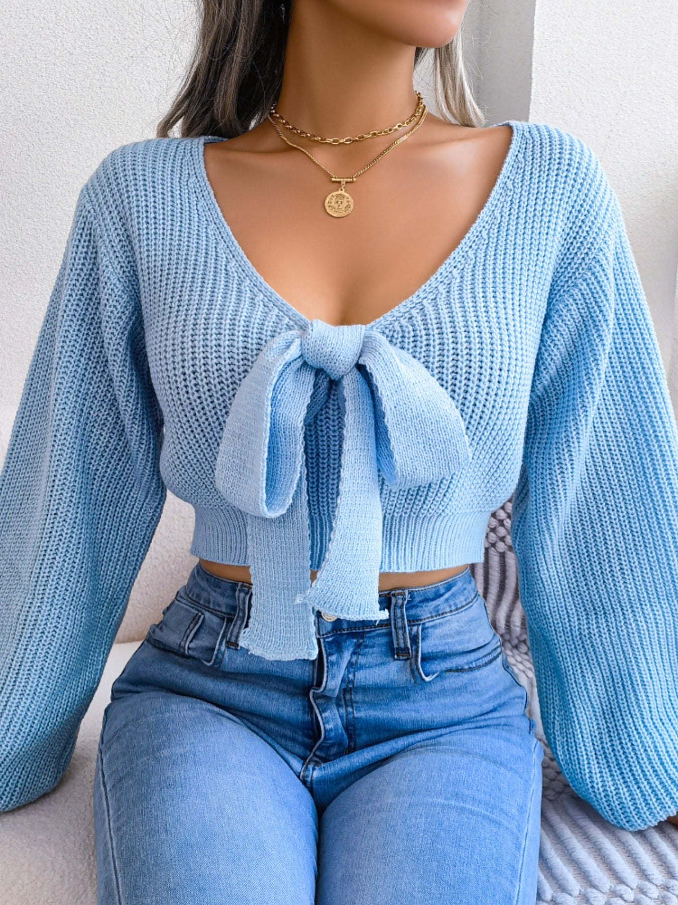 Tie-Front Cropped Sweater
