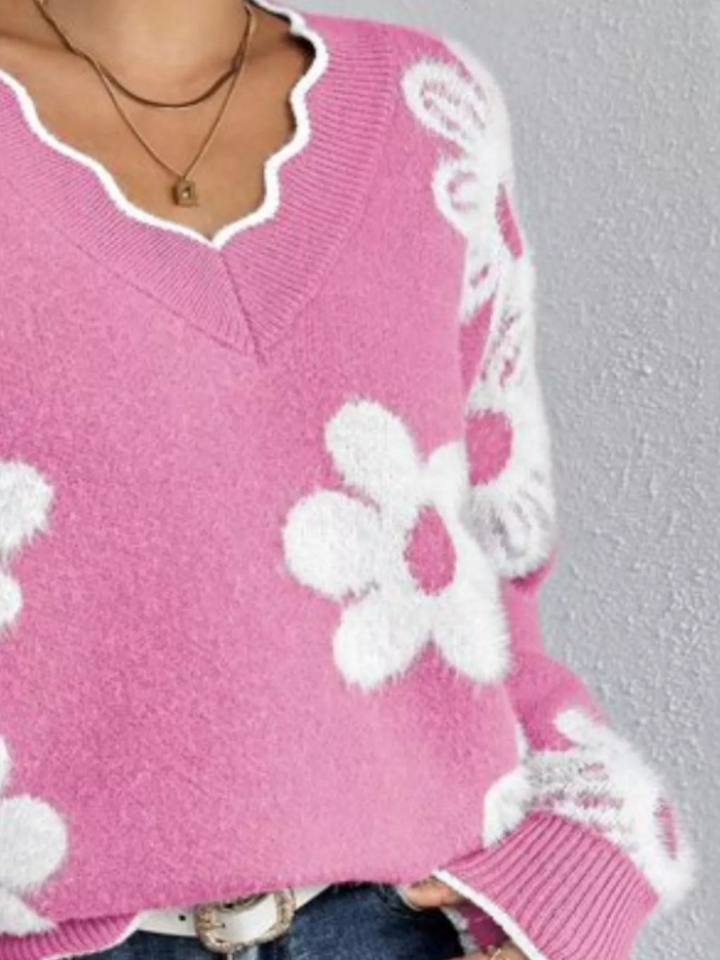 Floral V-Neck Long Sleeve Sweater