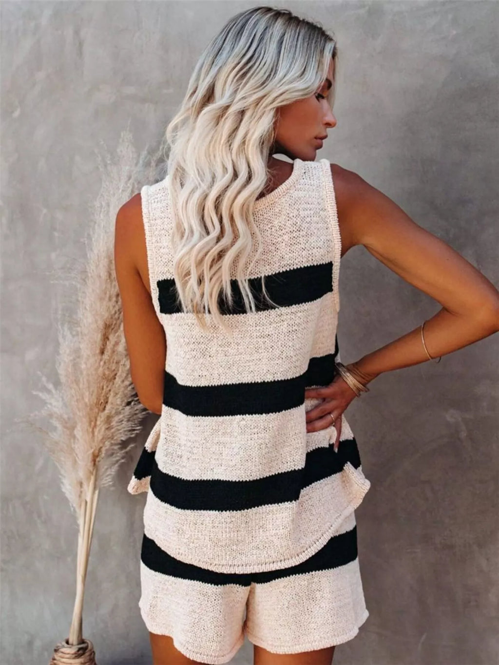 Striped Knit Tank and Shorts Set