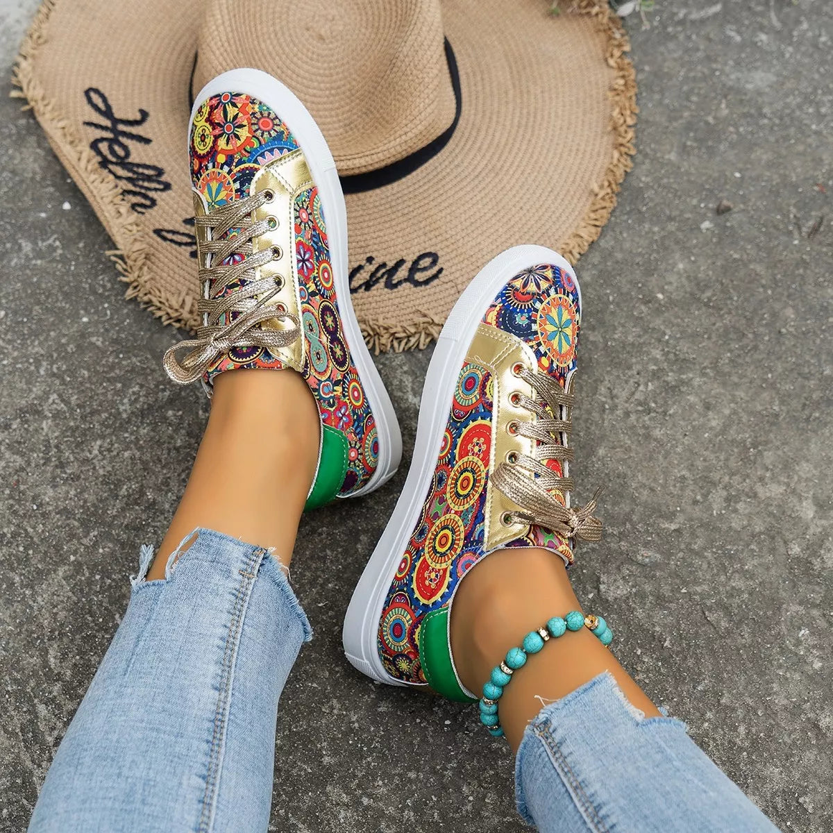 Printed Round Toe Sneakers