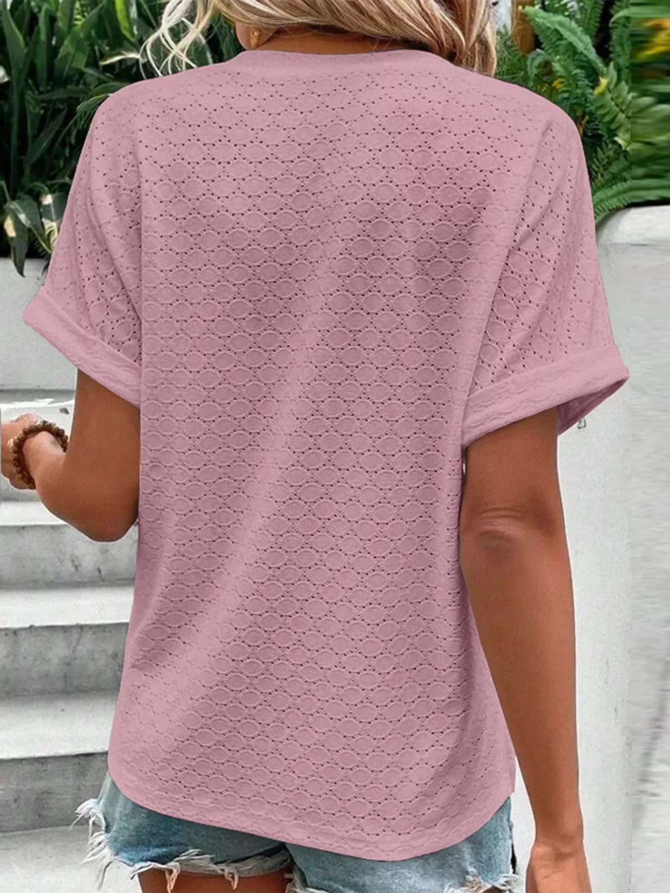Notched Short Sleeve Top