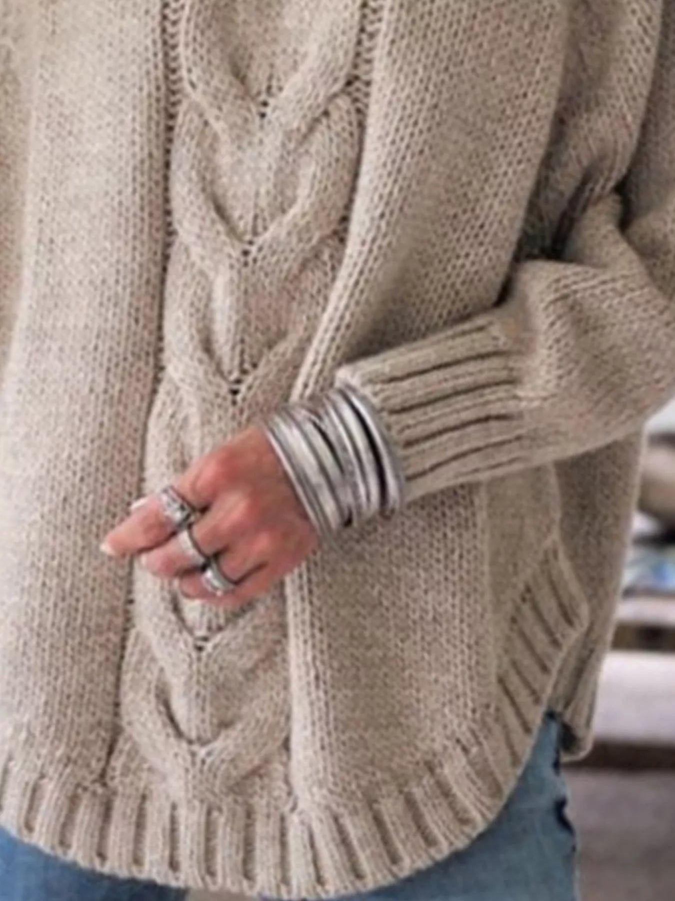 Cable-Knit Long Sleeve Sweater