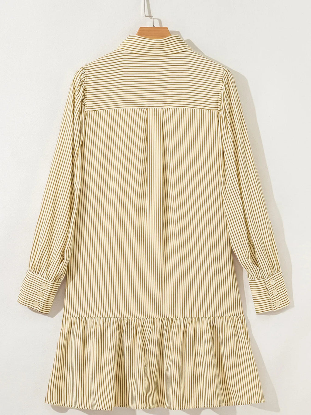 Stripe Collared Neck Cuffed Long Sleeve Drop Waist Mini Dress