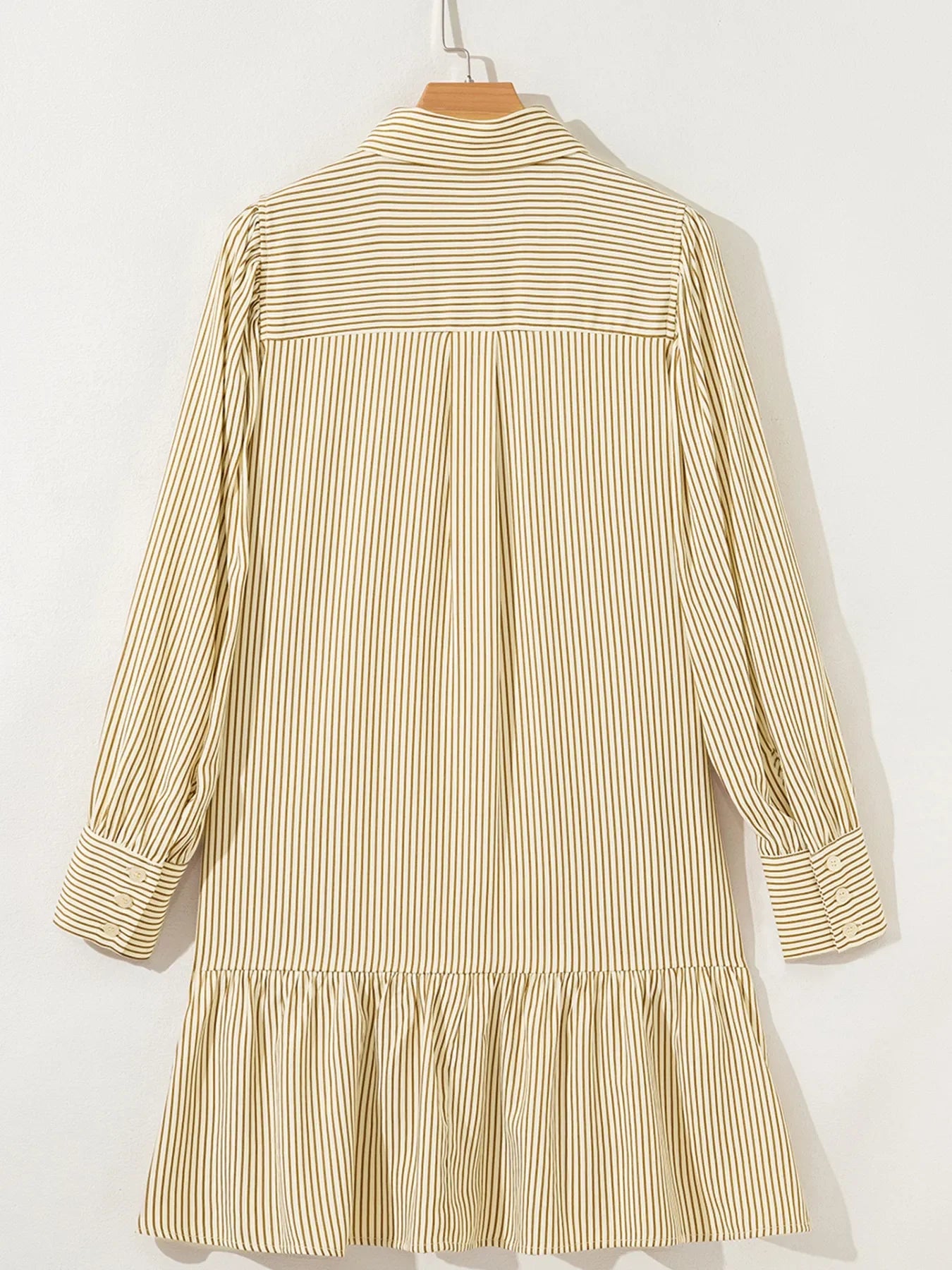 Stripe Collared Neck Cuffed Long Sleeve Drop Waist Mini Dress