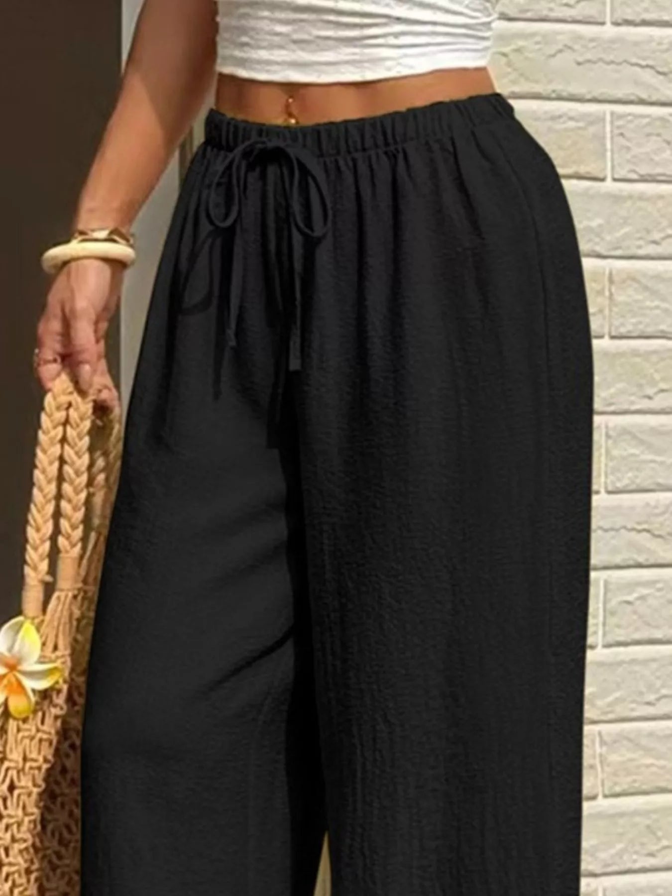 Plus Size Wide Leg Drawstring Pants