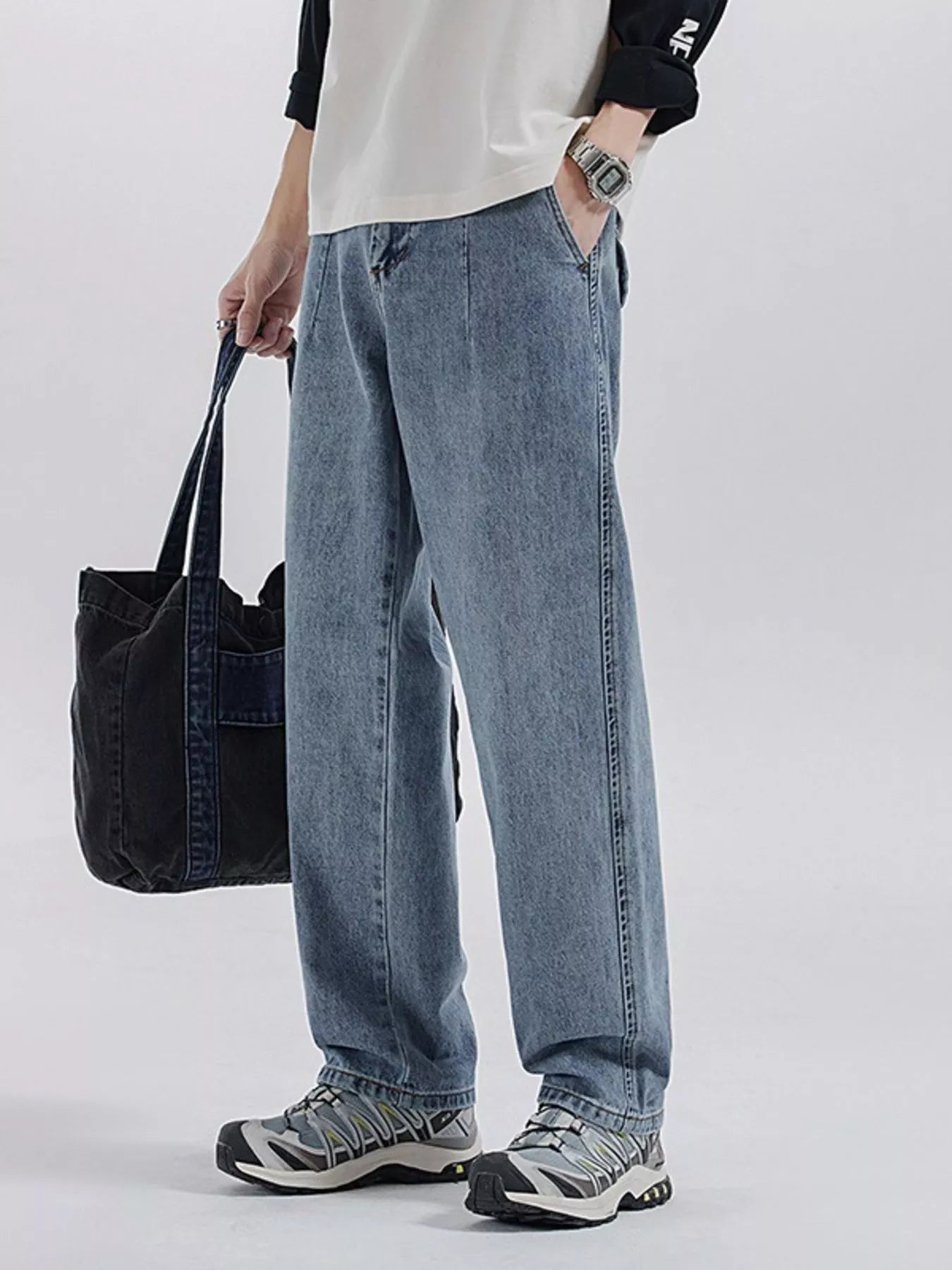 Men's Washed Wide Leg Jeans