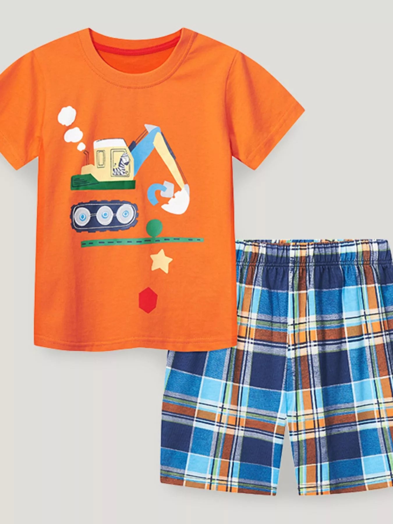 Children's Excavator Short Sleeve Tee and Shorts Pajama Set