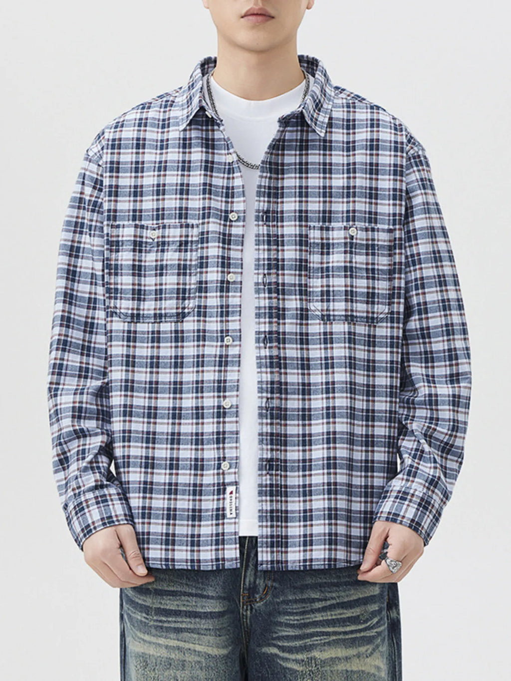 Men's Plus Size Plaid Button Up Long Sleeve Shirt