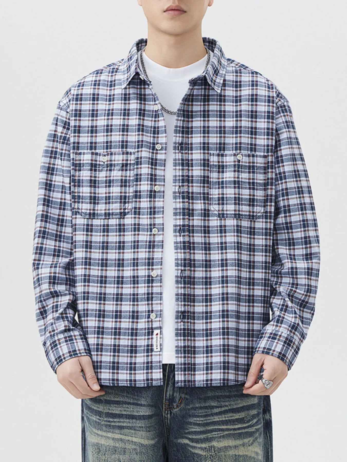 Men's Plus Size Plaid Button Up Long Sleeve Shirt