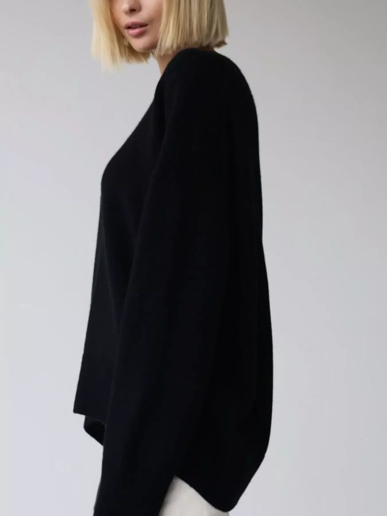 Ribbed Hem Round Neck Sweater