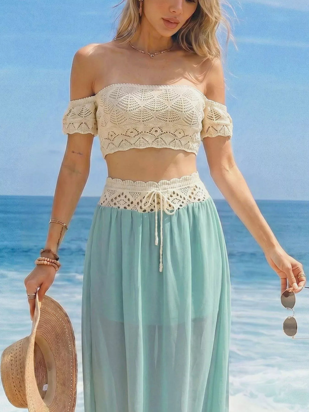 Crochet Top and Maxi Skirt Set