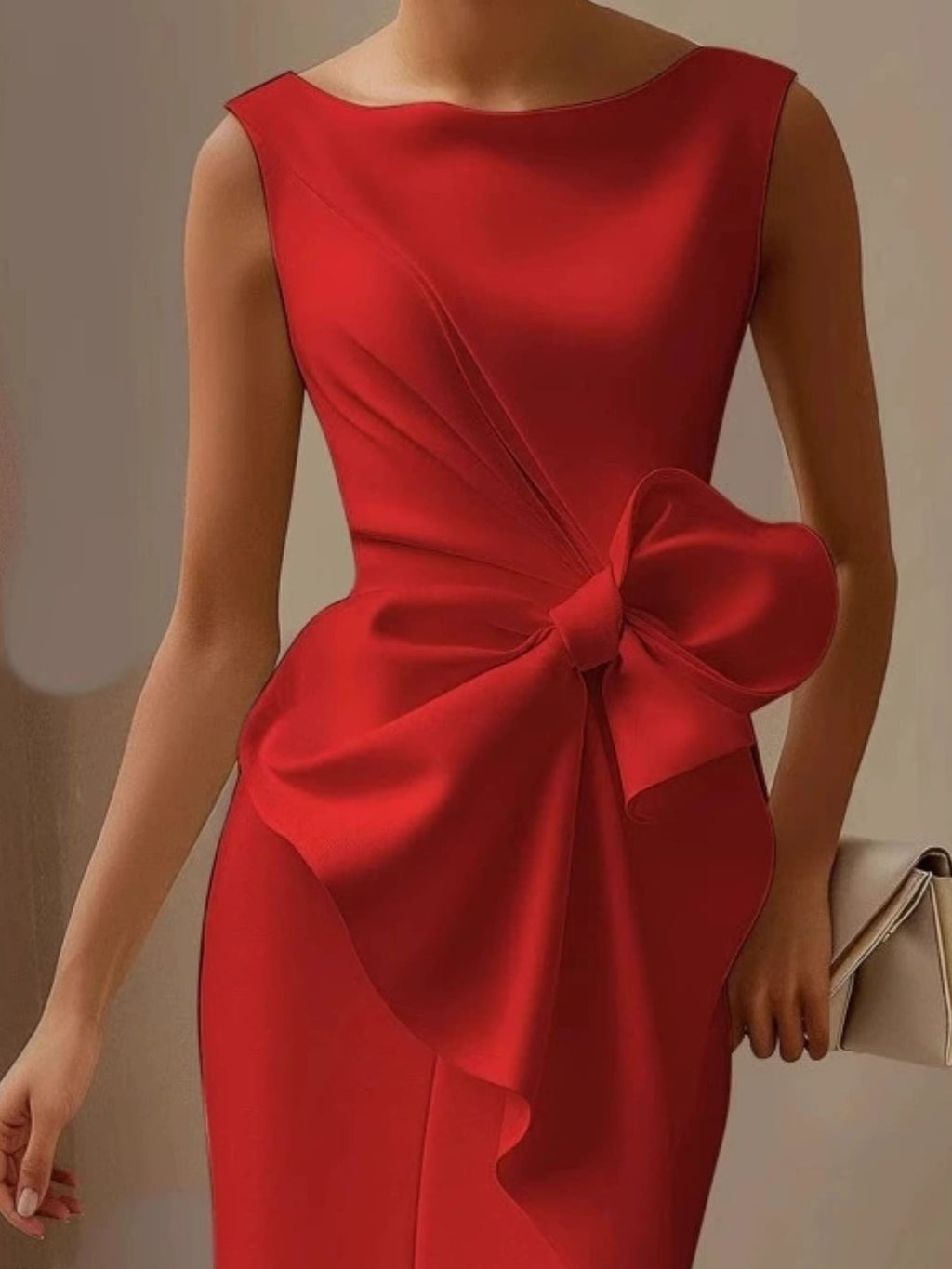 Full Size Bowknot Front Sleeveless Dress Plus Size