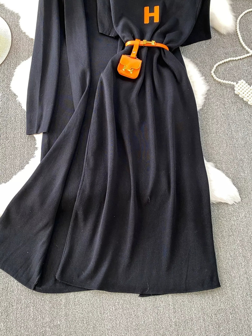 Round Neck Knitted Dress & Cardigan Set