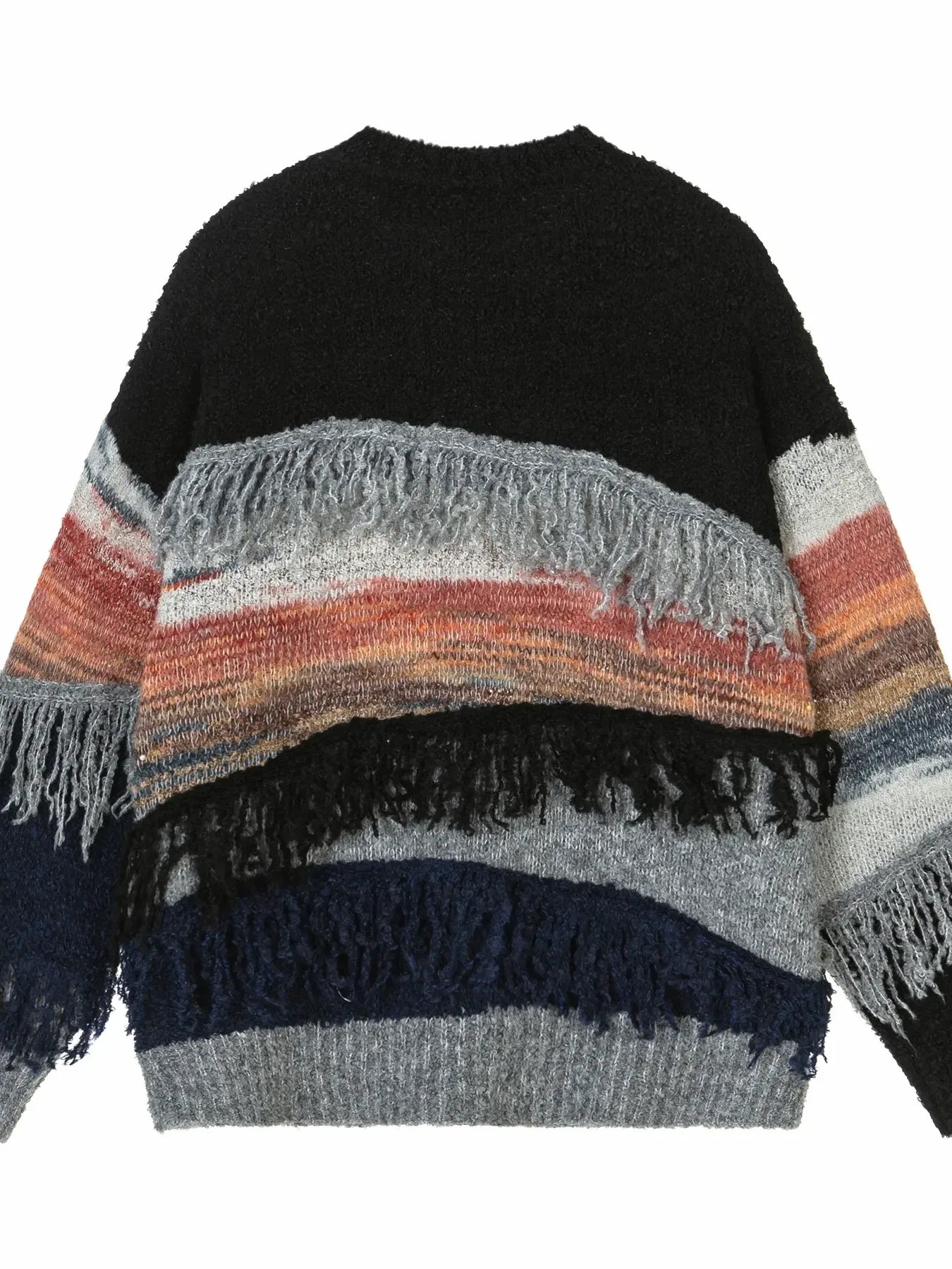 Men's Striped Fringe Round Neck Knit Sweater