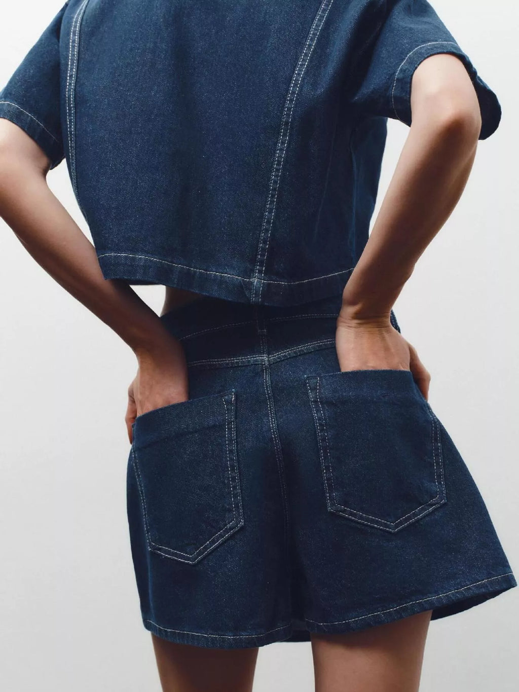 Button Up Short Sleeve Top and Skort Denim Set
