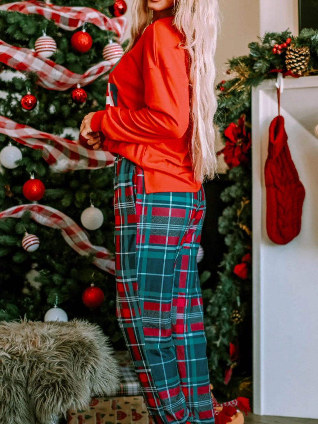 ALL IS BRIGHT Graphic Christmas Plaid Pajamas Set