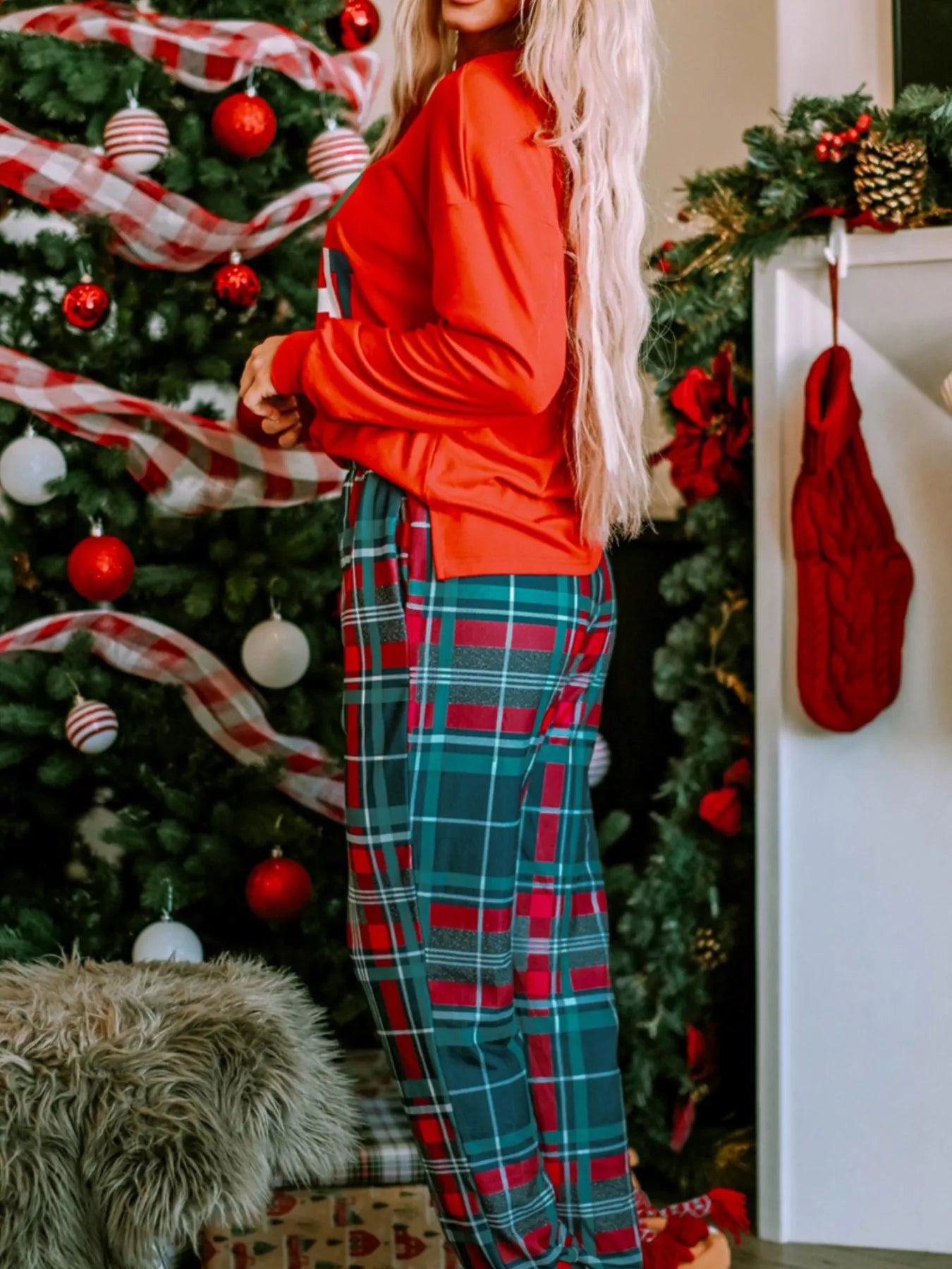 ALL IS BRIGHT Graphic Christmas Plaid Pajamas Set