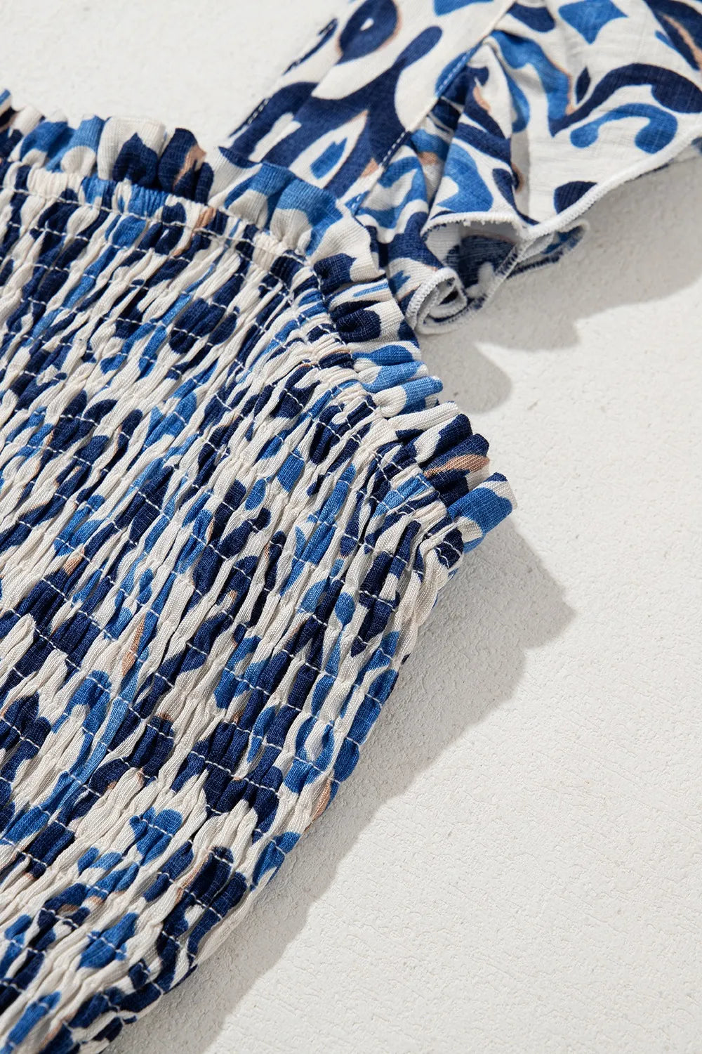 Smocked Printed Square Neck Dress