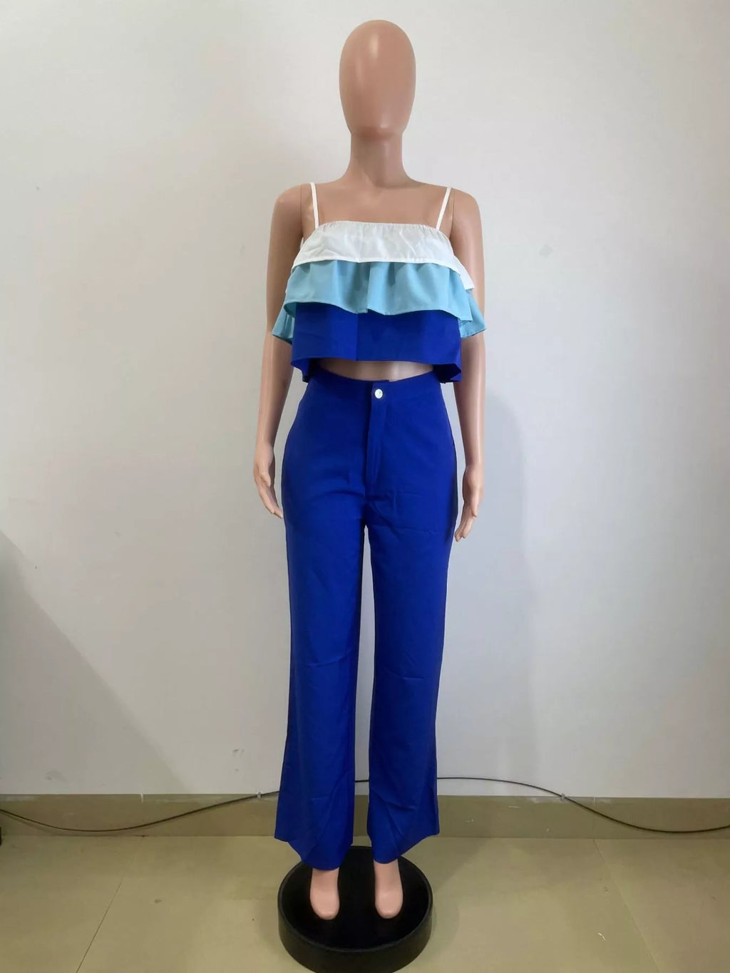 Layered Ruffle Crop Top and Pants Set