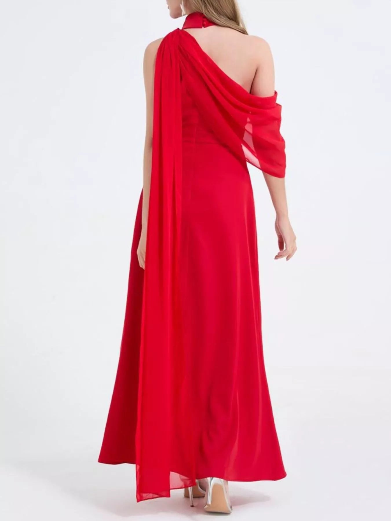 Asymmetrical Neck High Slit Maxi Dress
