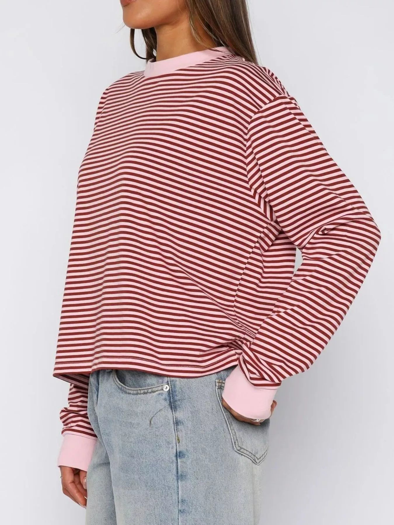 Striped Oversized Round Neck Sweatshirt