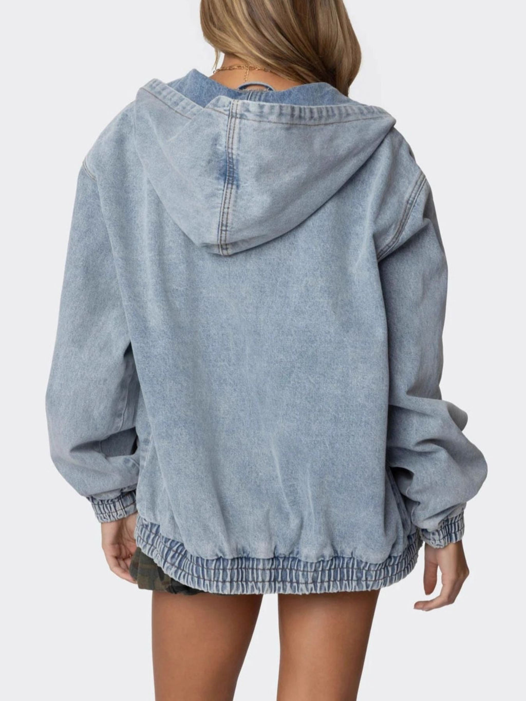 Hooded Oversized Zip Up Denim Jacket