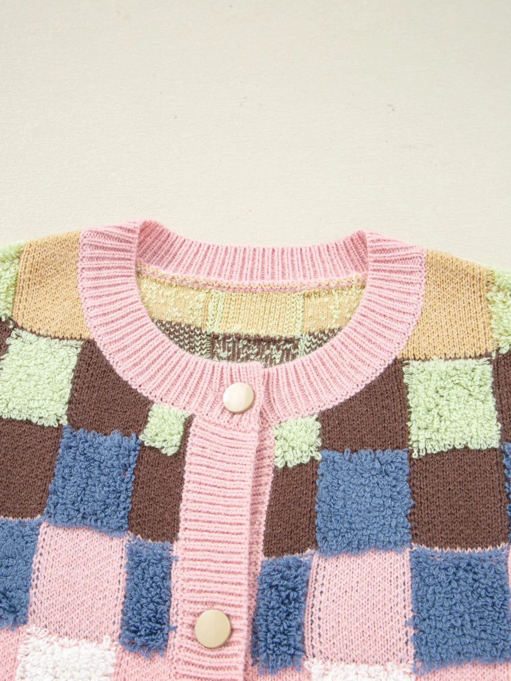 Checkered Pattern Button Front Cardigan