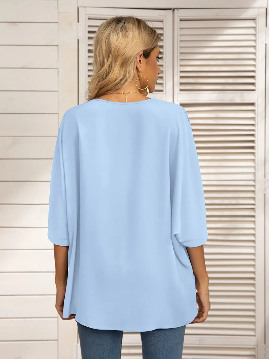 Oversized Contrast V-Neck Half Sleeve Blouse