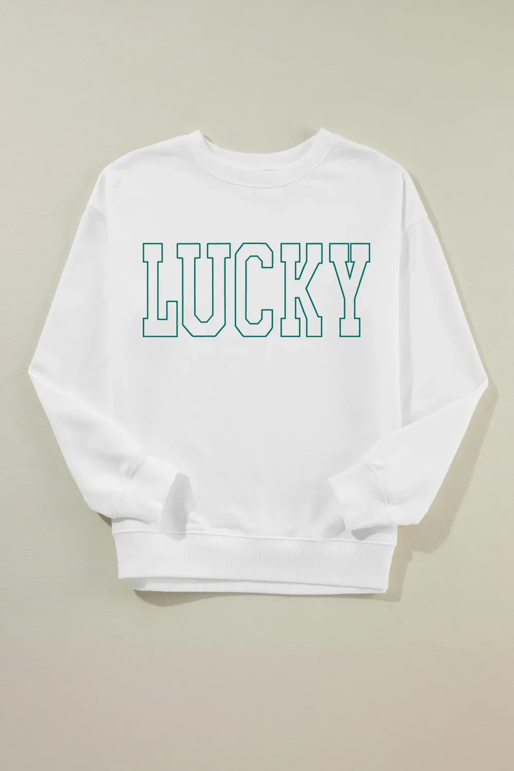 LUCKY Graphic Round Neck Long Sleeve Sweatshirt