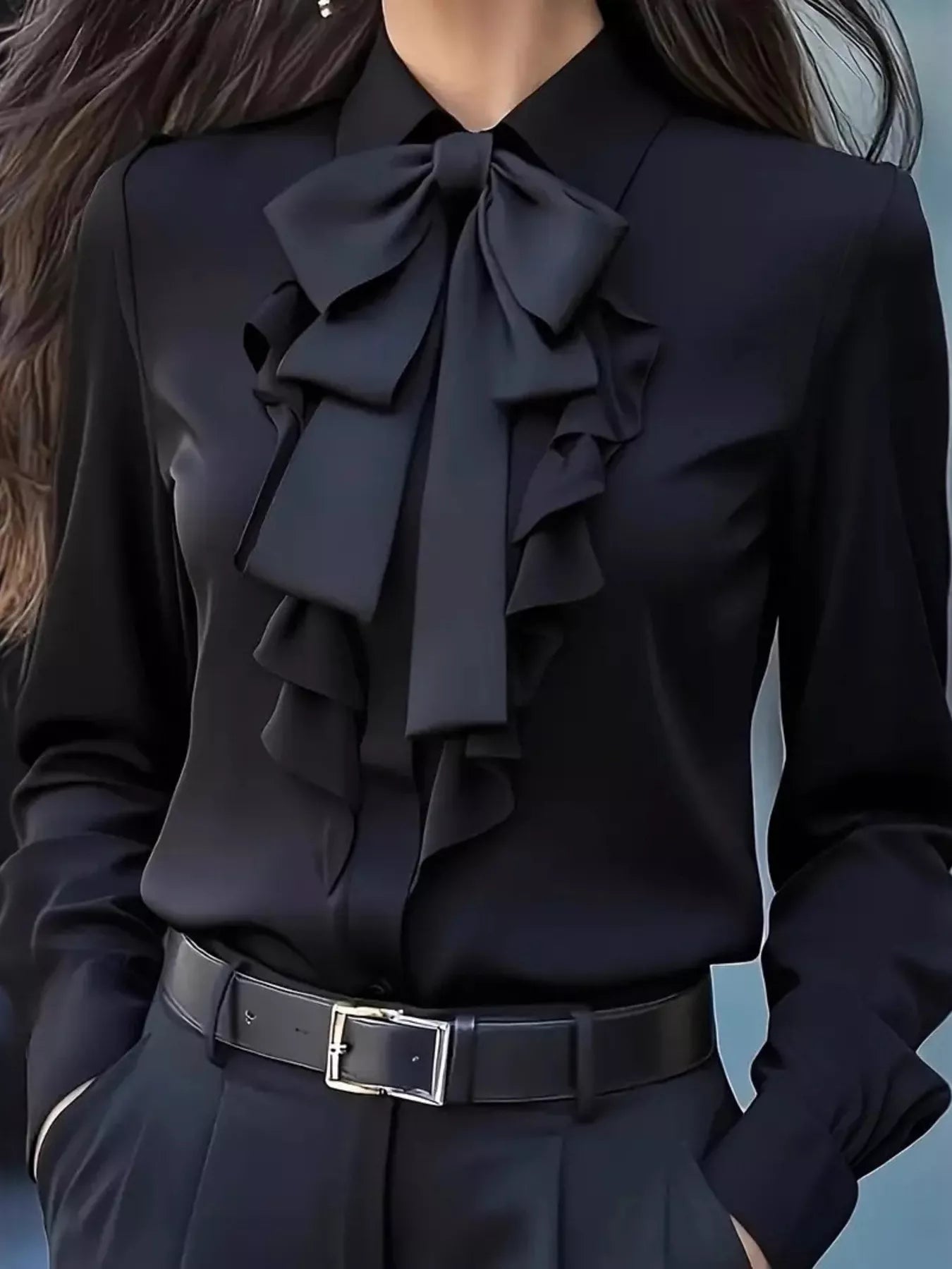 Ruffled Tie Front Long Sleeve Blouse