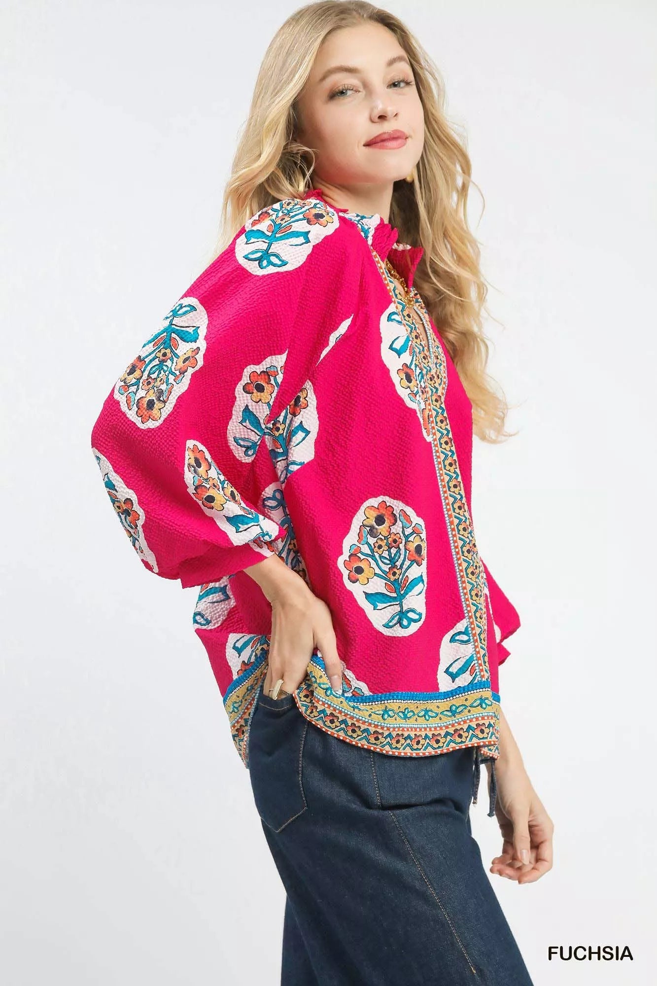 Umgee Boho Floral Print Tunic Blouse