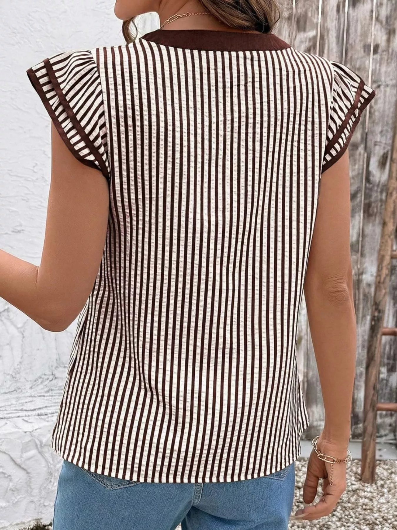 Striped Ruffle Sleeve Blouse