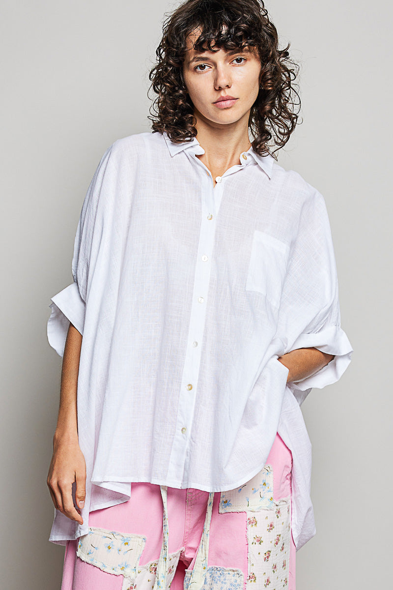 POL Button Down Half Dolman Sleeve Shirt