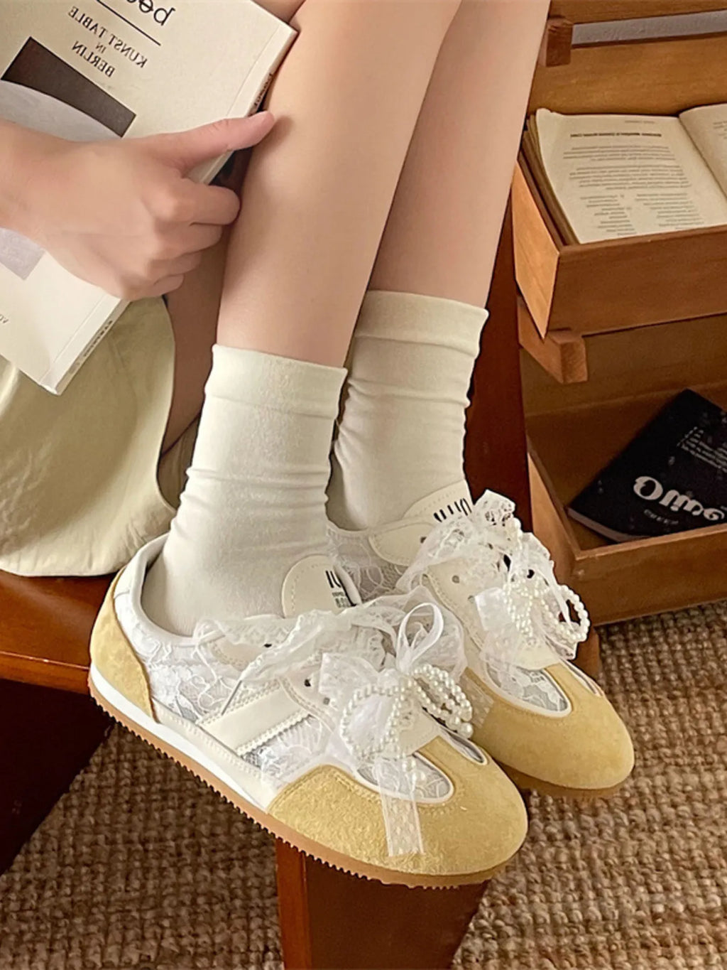 Vintage Lace Ribbon Sneakers