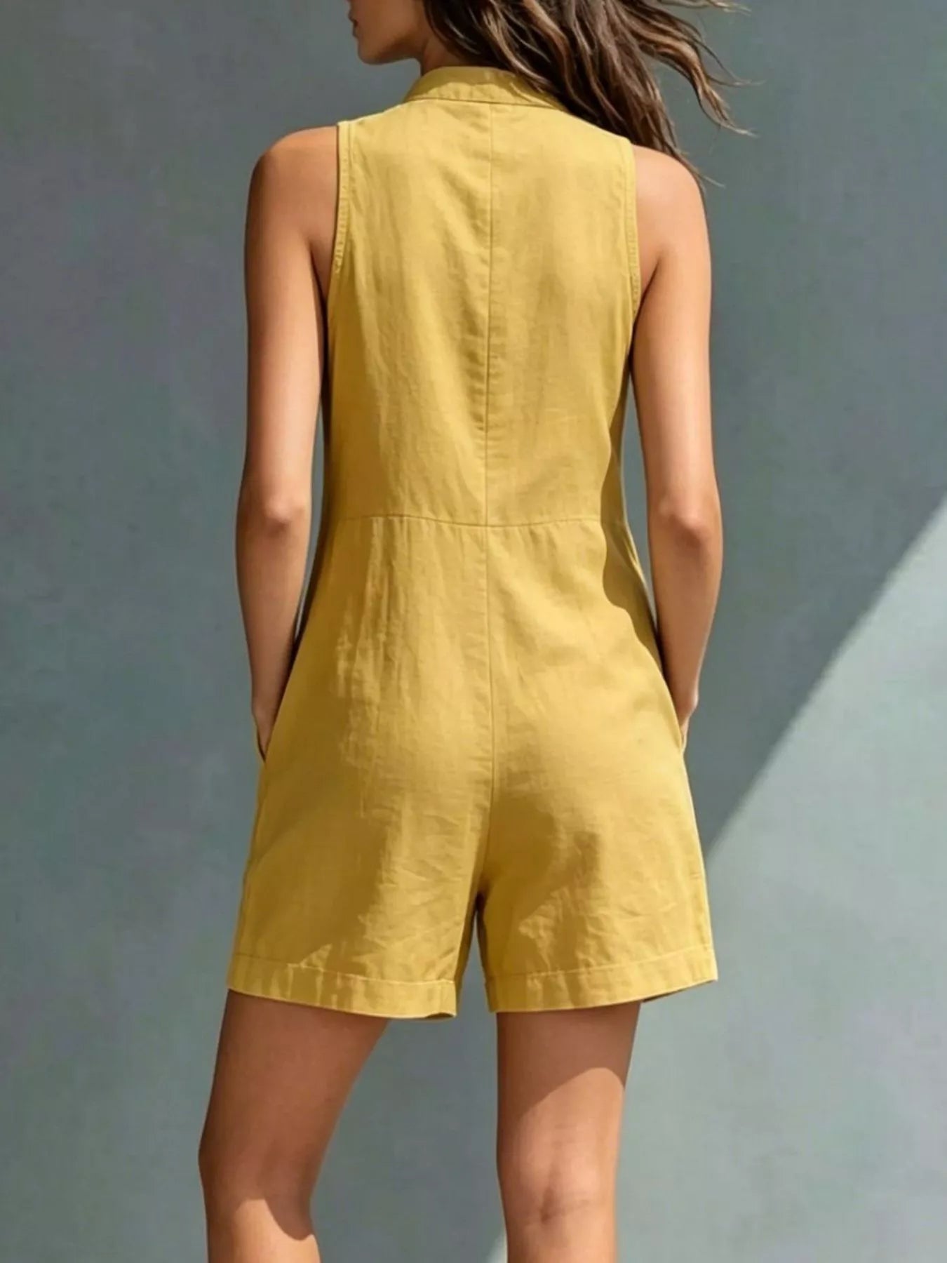 Full Size Sleeveless Button-Front Romper with Pockets Plus Size