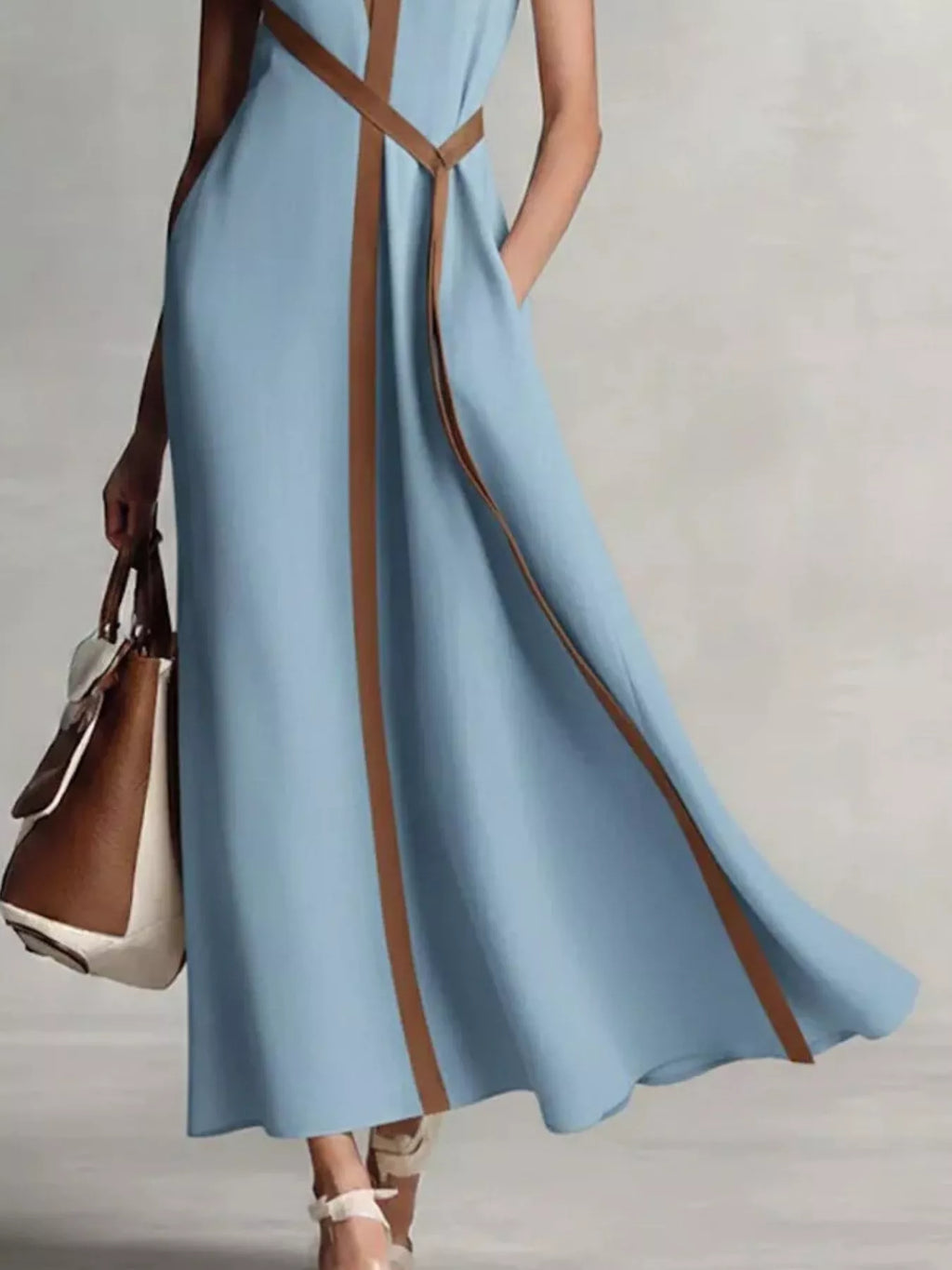 Full Size Contrast Trim Sleeveless Maxi Dress Plus Size