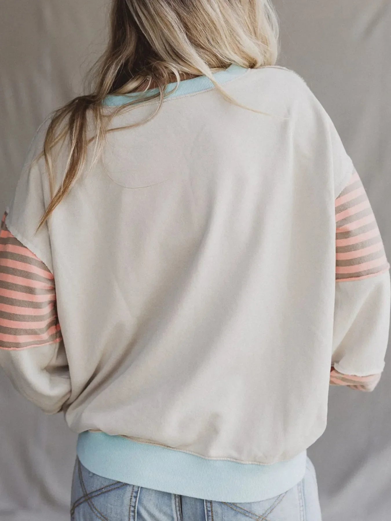 Striped Colorblock Patchwork Drop Shoulder Sweatshirt