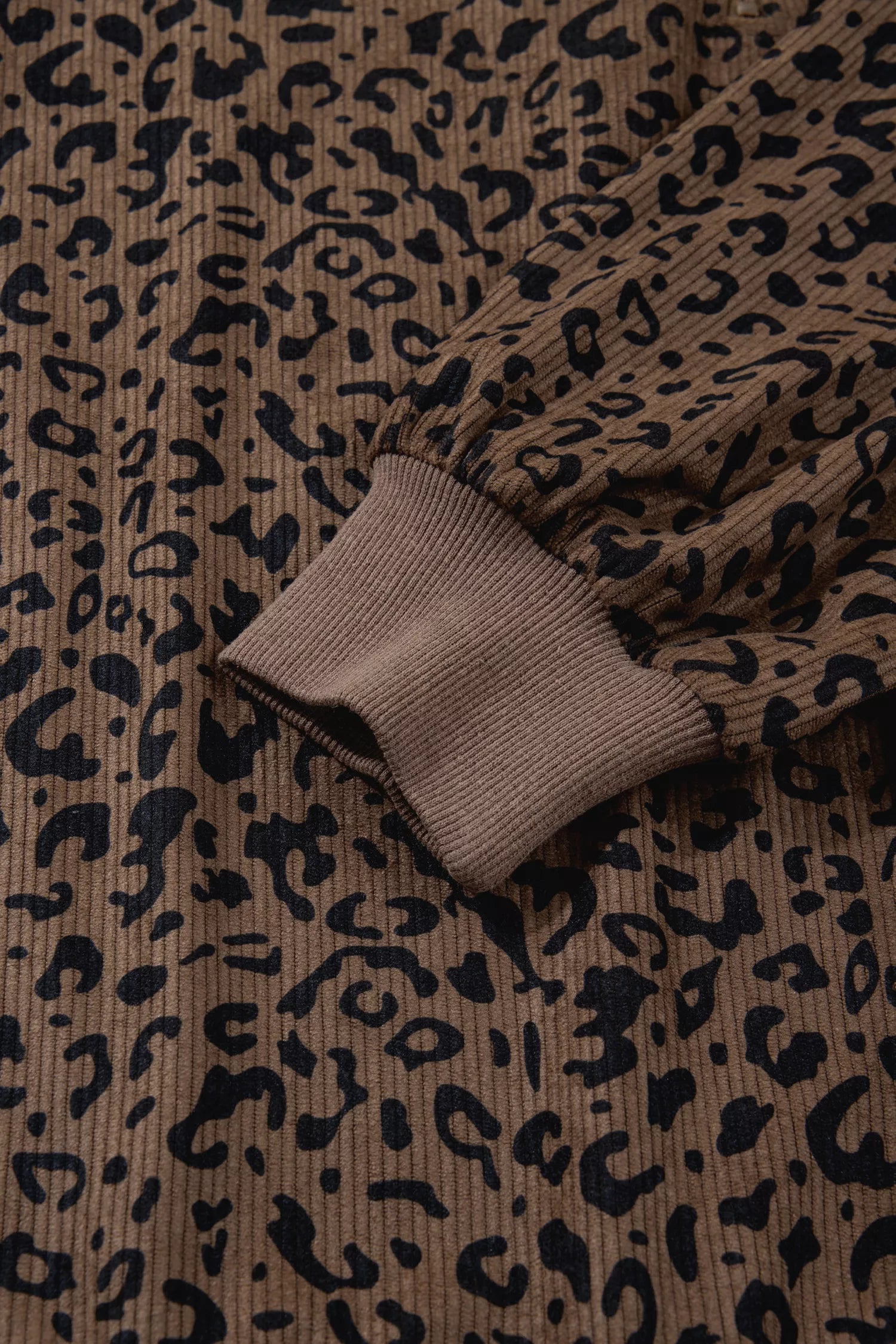 Leopard Print Quarter Zip Corduroy Sweatshirt