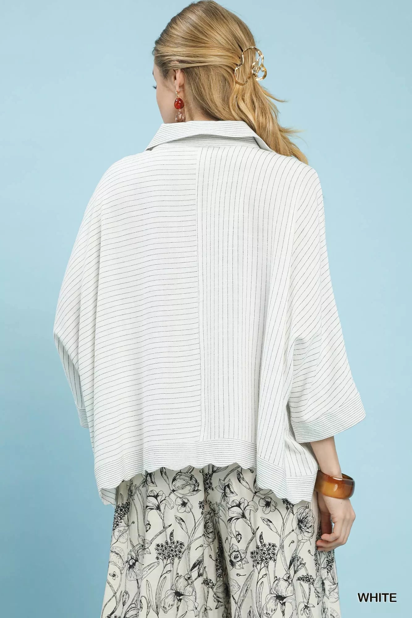 Umgee Oversized Striped Button-Down Shirt