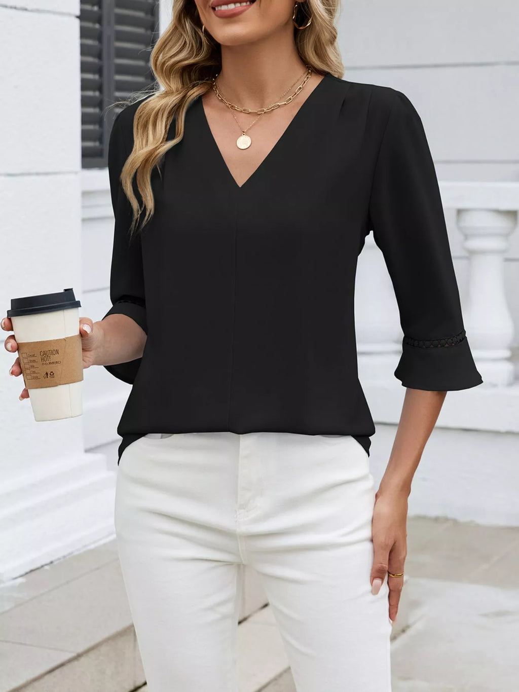 V-Neck 3/4 Sleeve Blouse