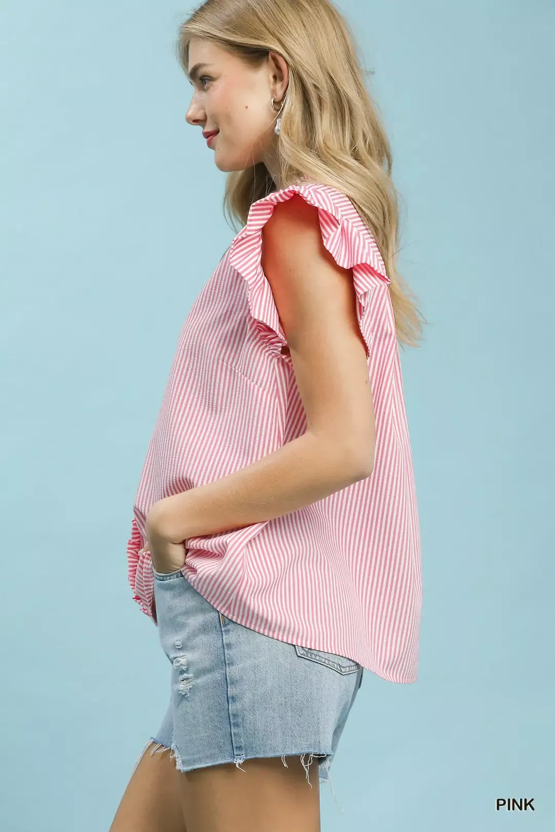 Umgee Ruffled Striped Cap Sleeve Top