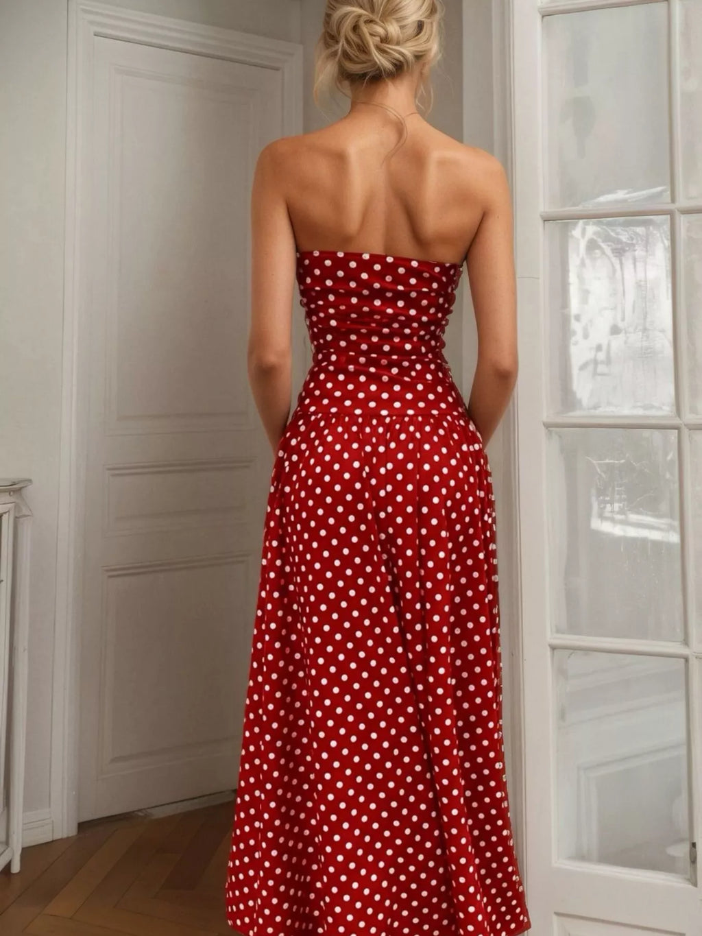 Polka Dot Strapless Maxi Dress