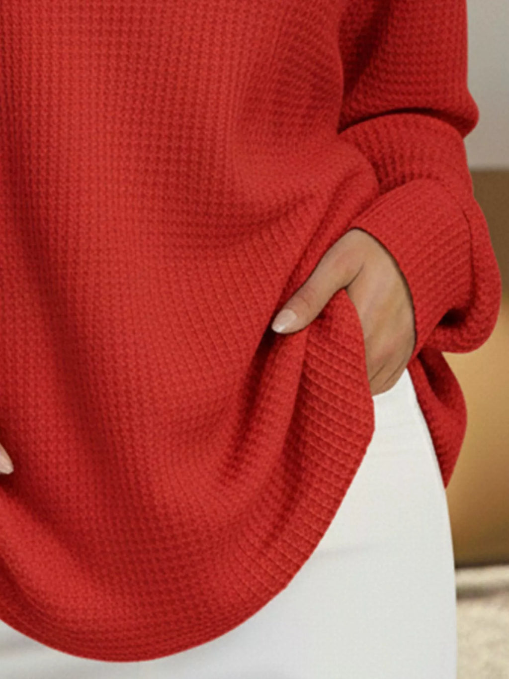 Full Size Waffle Knit V-Neck T-Shirt Plus Size