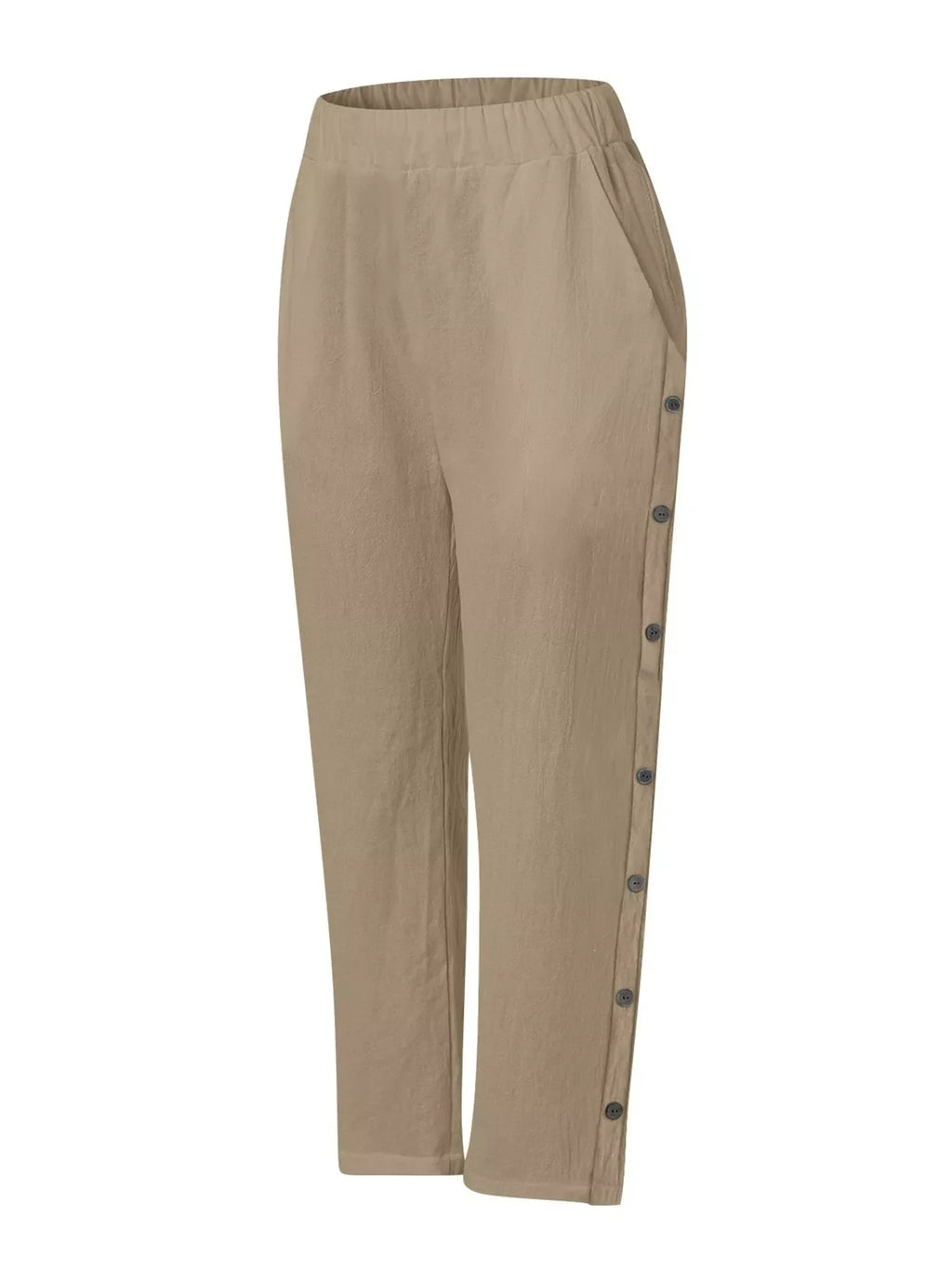 Full Size Side Button Decor Pants Plus Size