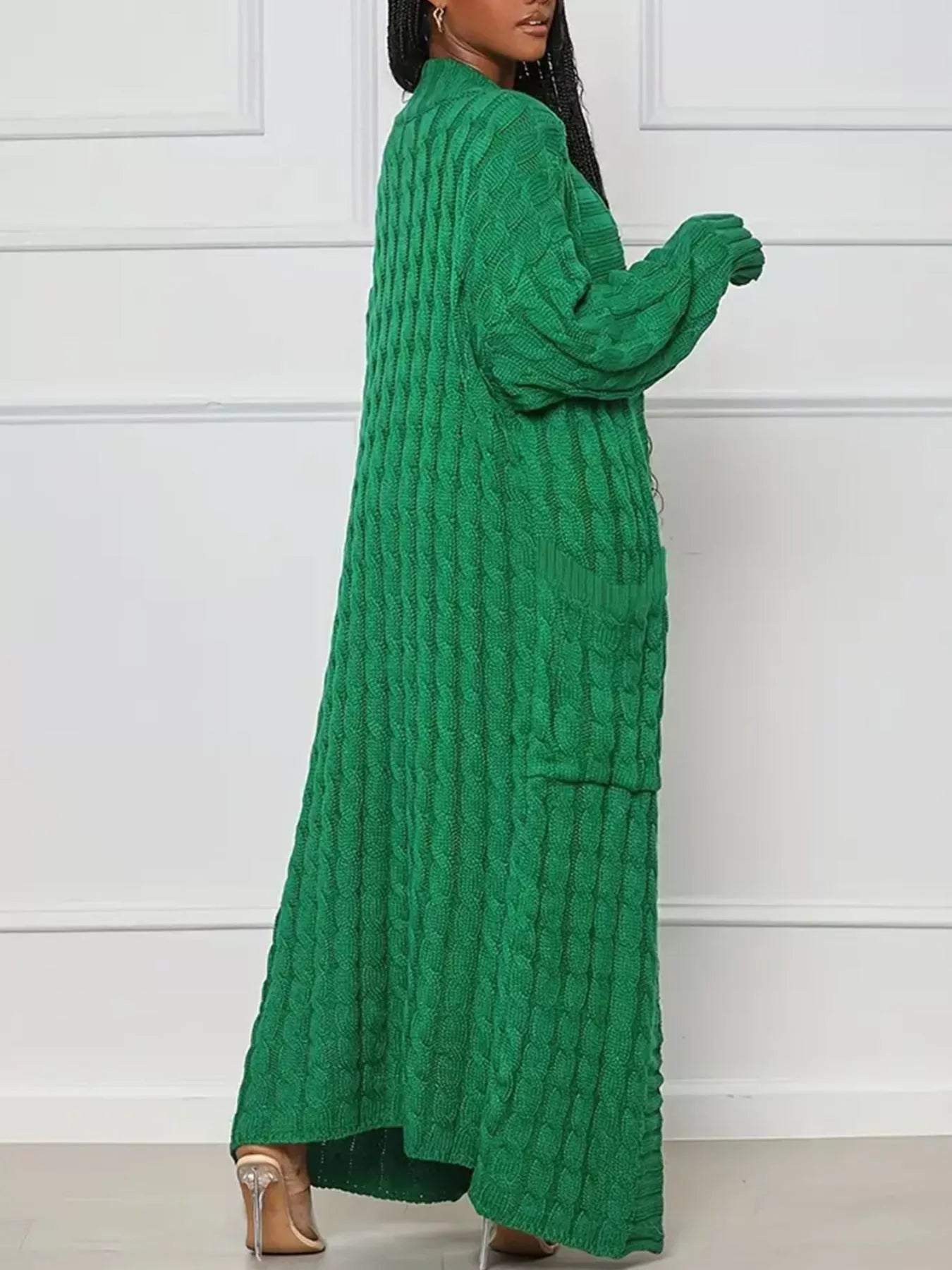 Cable Knit Longline Sweater Cardigan with Pockets