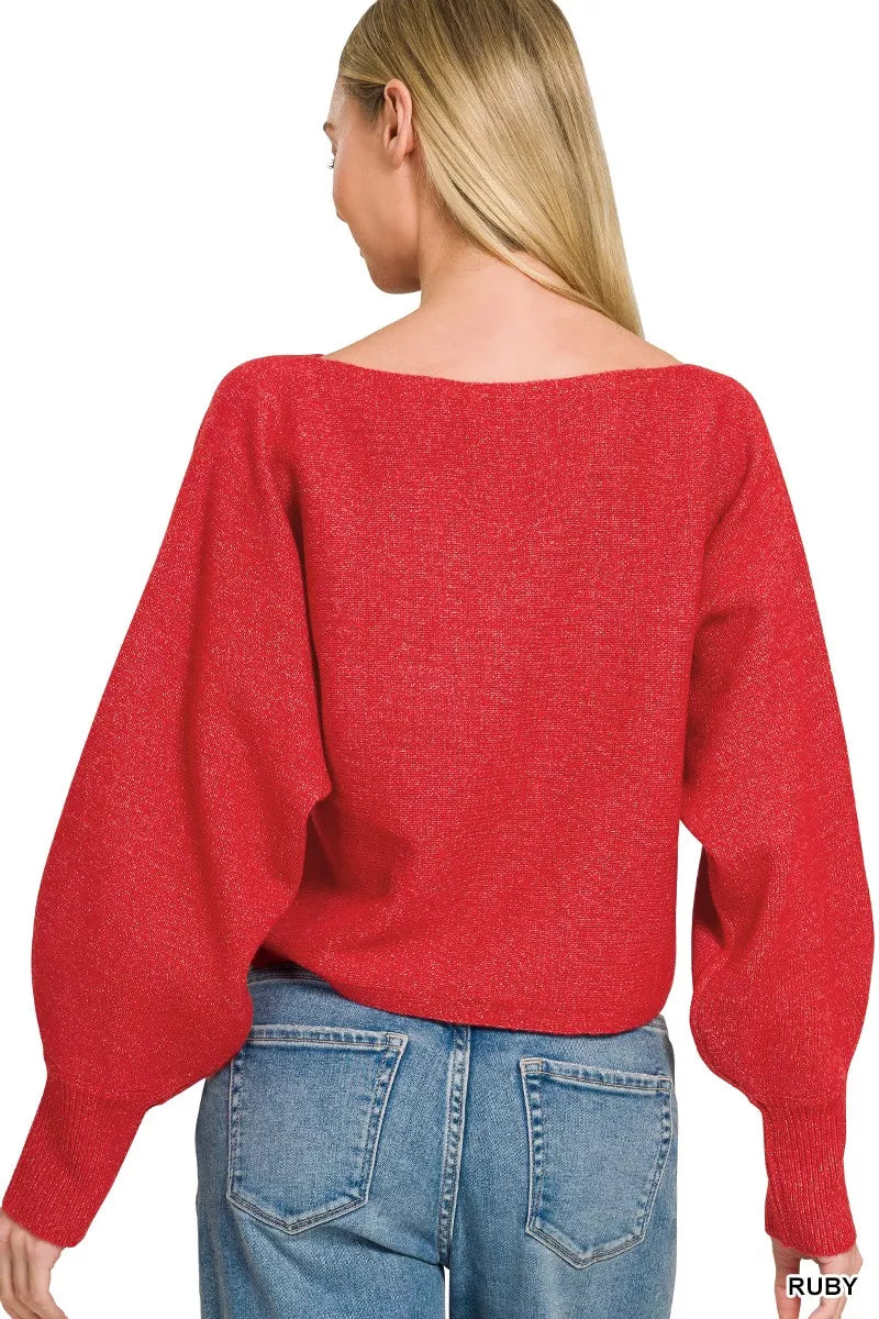 Zenana Boat Neck Balloon Sleeve Sweater