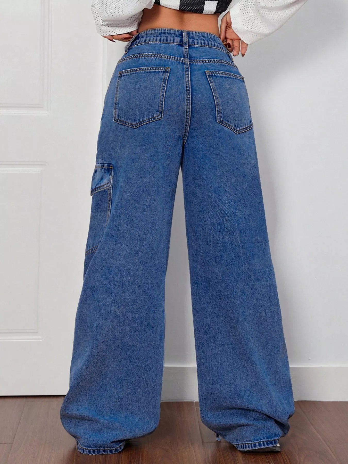 Wide Leg Jeans with Bow Tie Accents